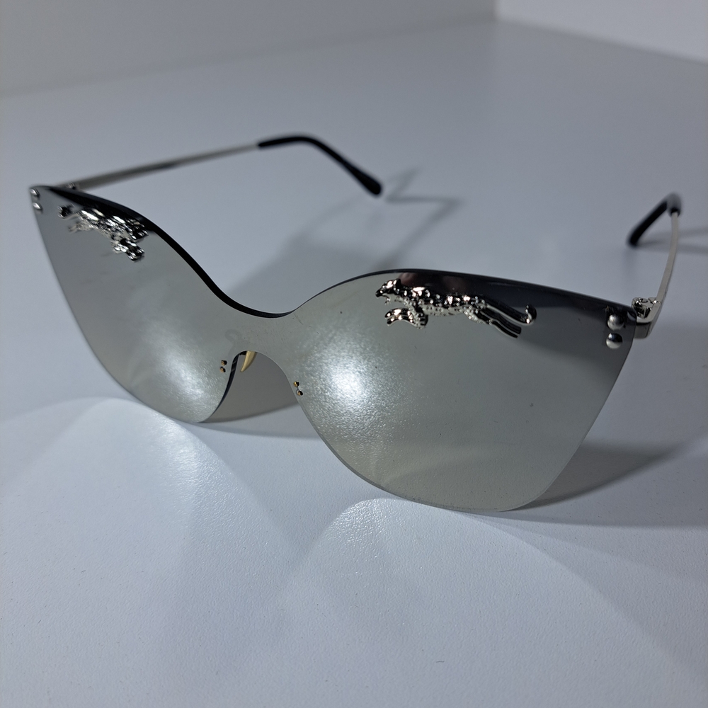 Cartier Silver Rimless Cat-Eye Sunglasses with Gold Jaguar Accents